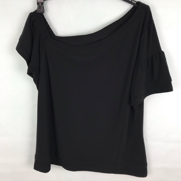 🆕 Macy's Asymmetric cold shoulder top black - Picture 6 of 8